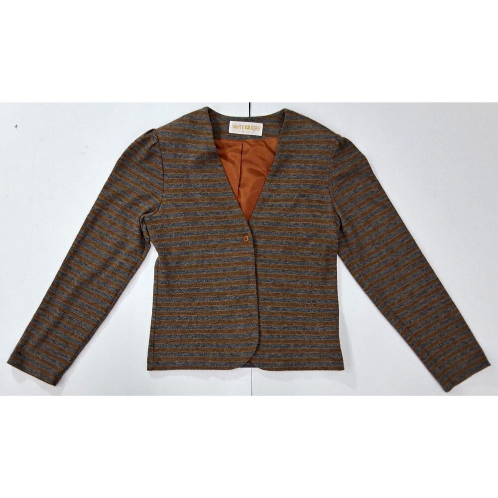 White Stag Vintage Striped Lined Button-Front Basic Jacket Size 10 Gray Brown